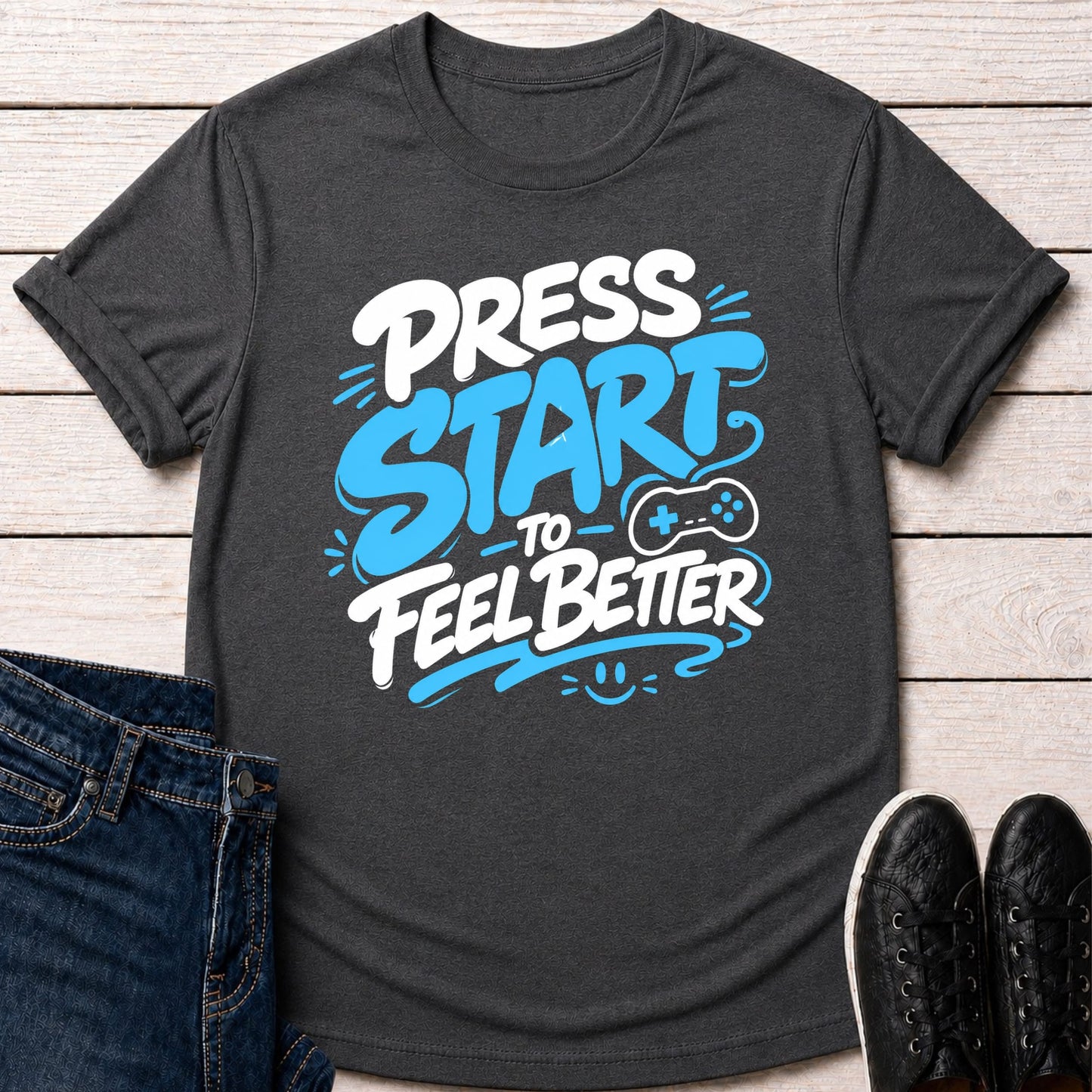 T-Shirt Dark Grey Heather / S Press Start Feel Better T-shirt