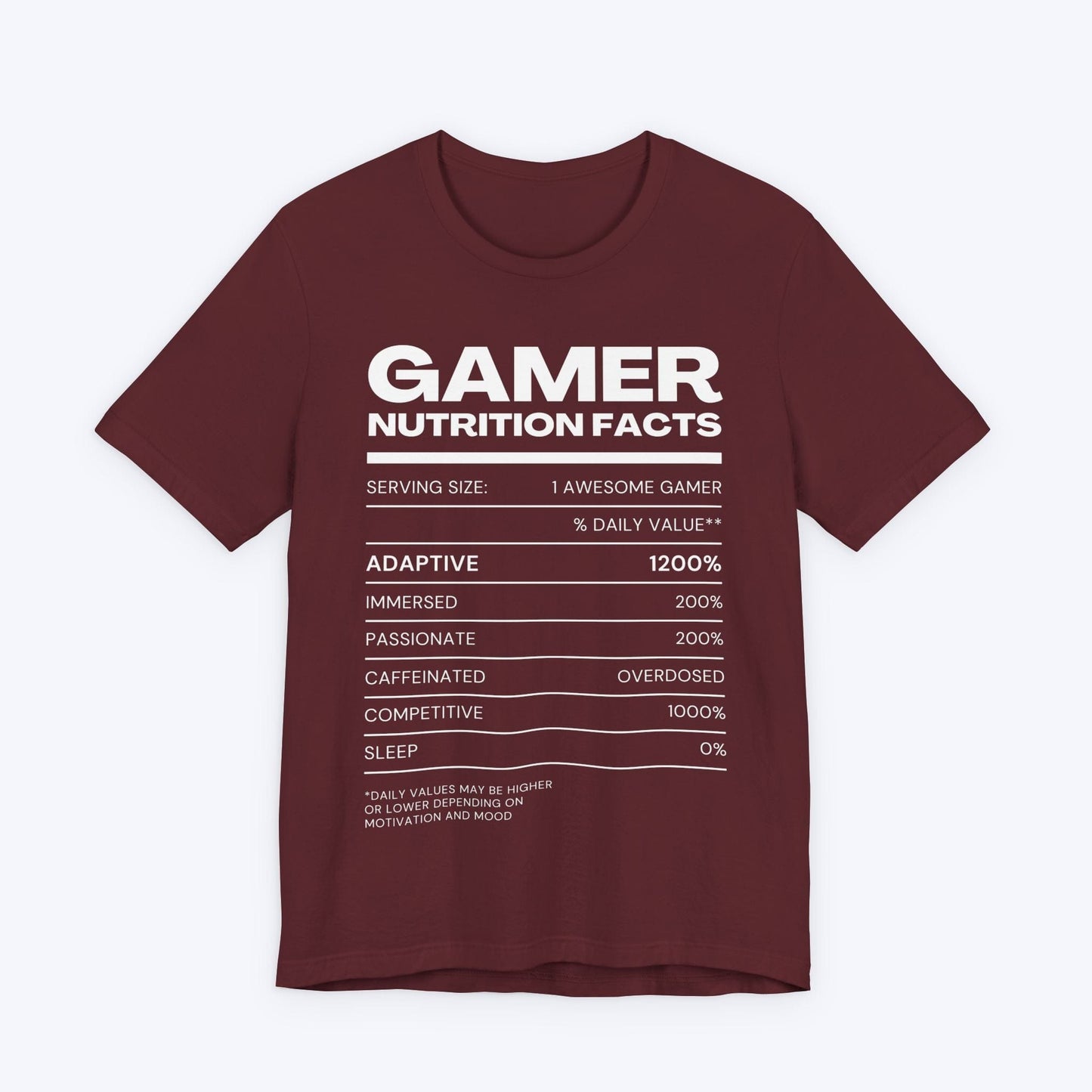 T-Shirt Maroon / S Gamer Nutrition Facts T-shirt