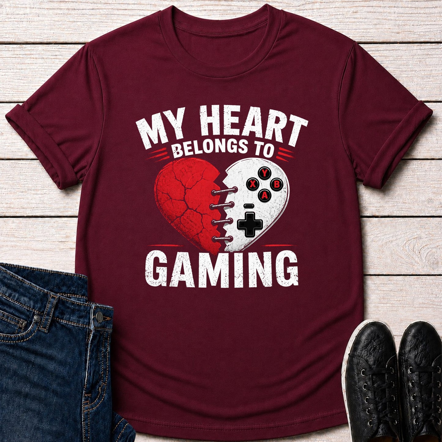 T-Shirt Maroon / S My Heart Belongs To Gaming T-shirt