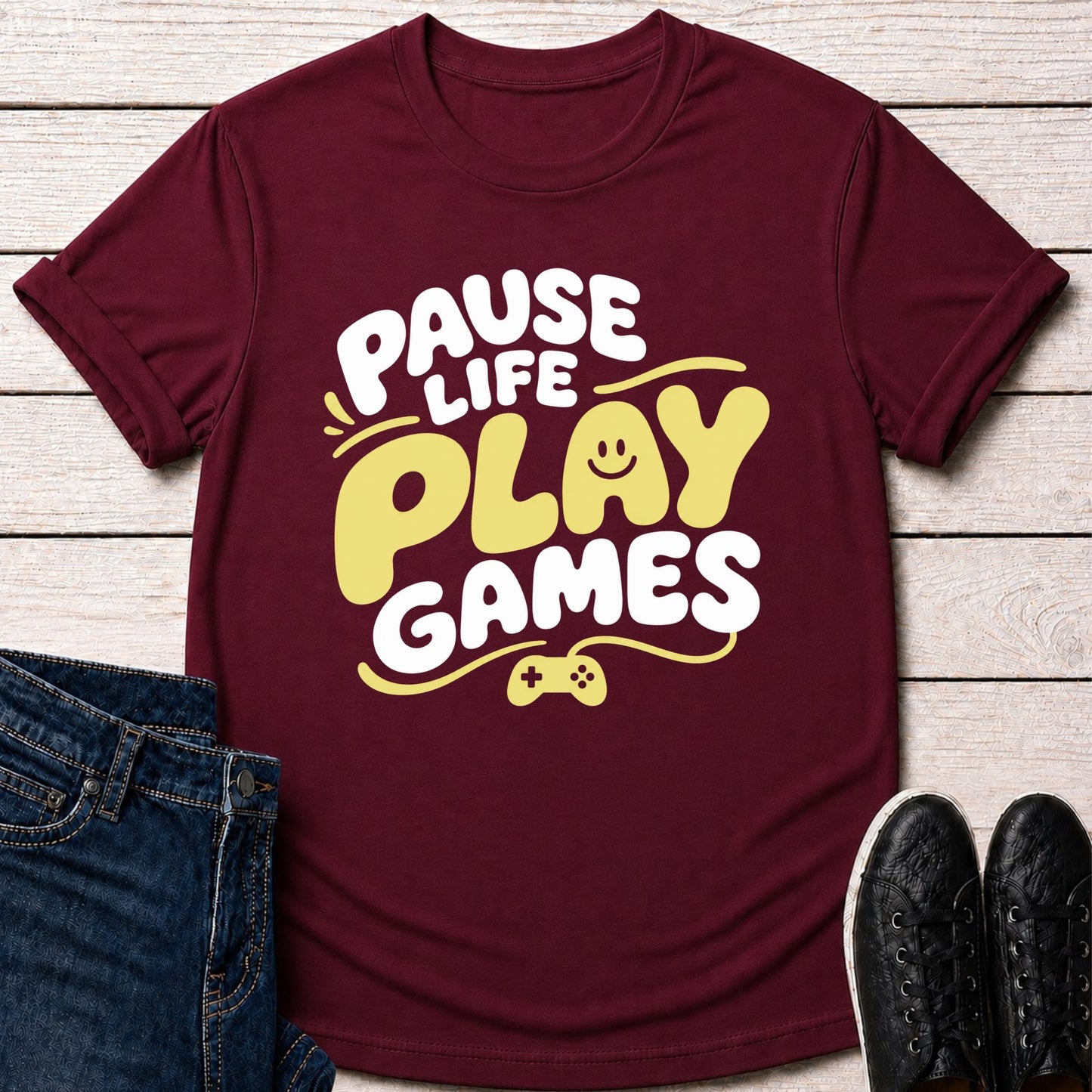 T-Shirt Maroon / S Pause Life Play Games T-shirt