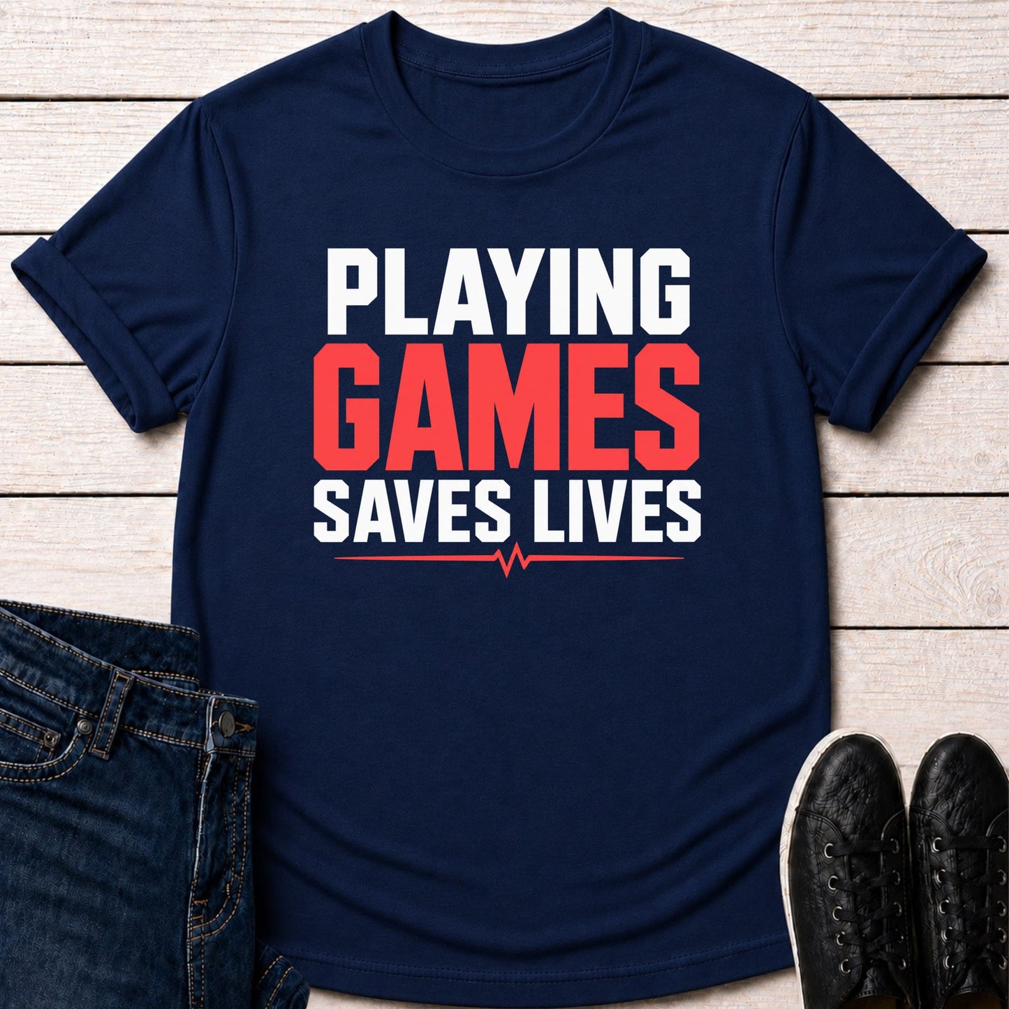 T-Shirt Navy / S Playing Games Saves Lives T-shirt
