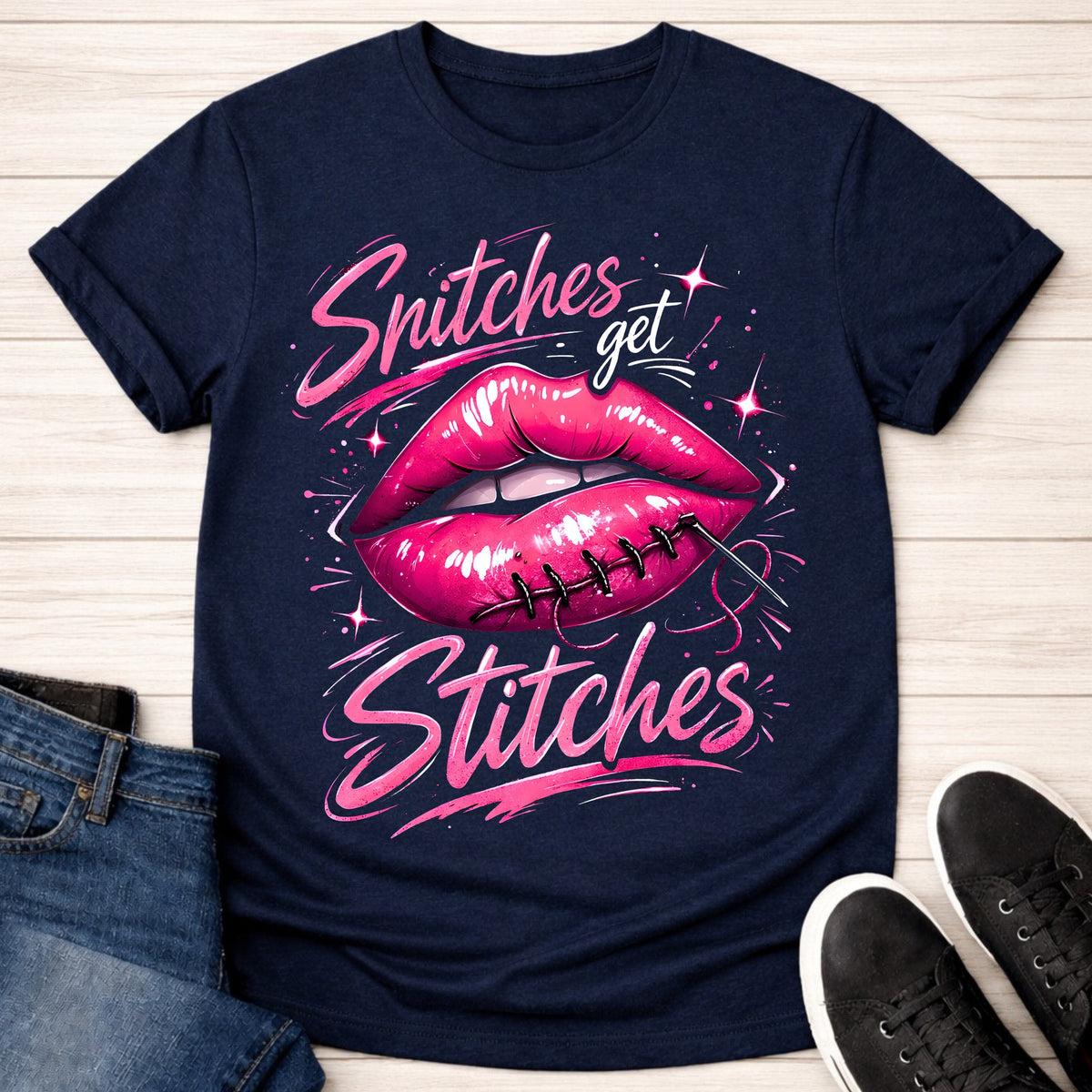 T-Shirt Navy / S Snitches Get Stitches T-shirt