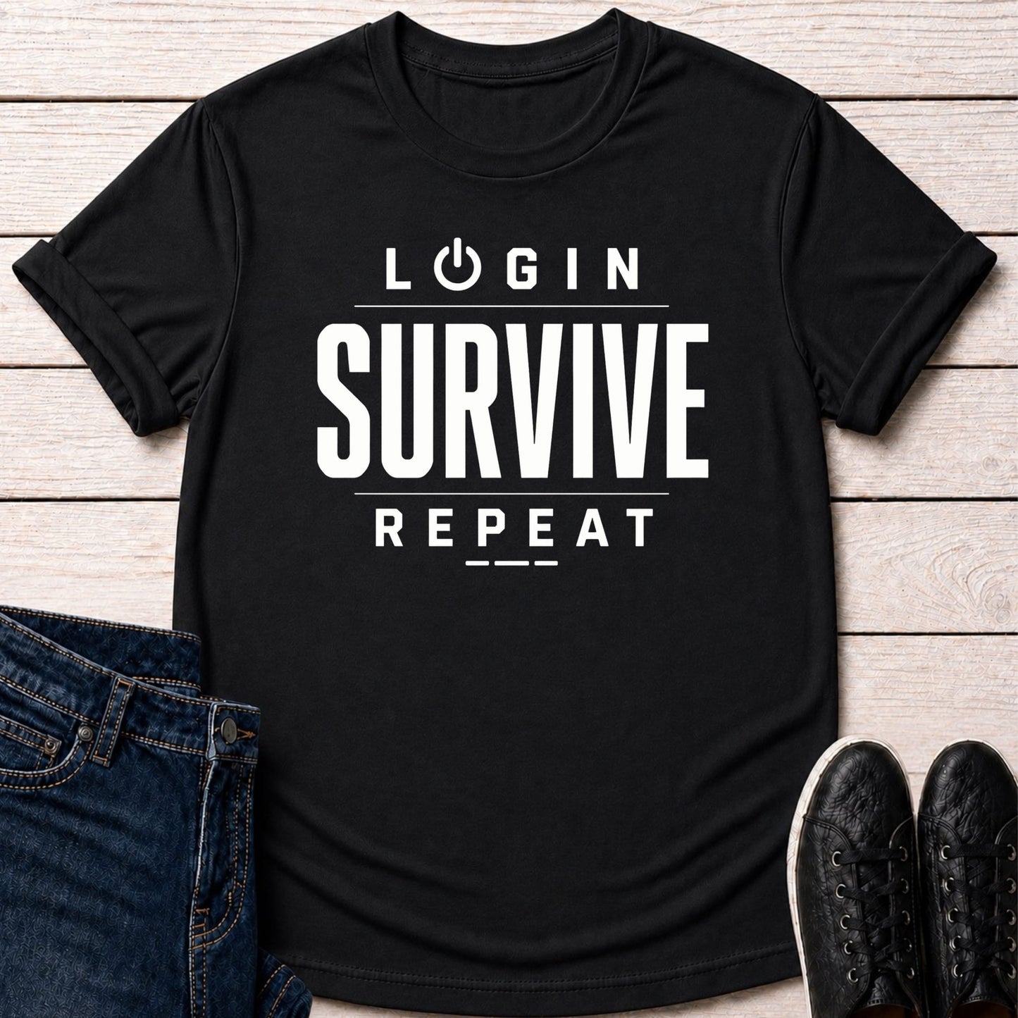 T-Shirt Black / S Login Survive Repeat T-shirt