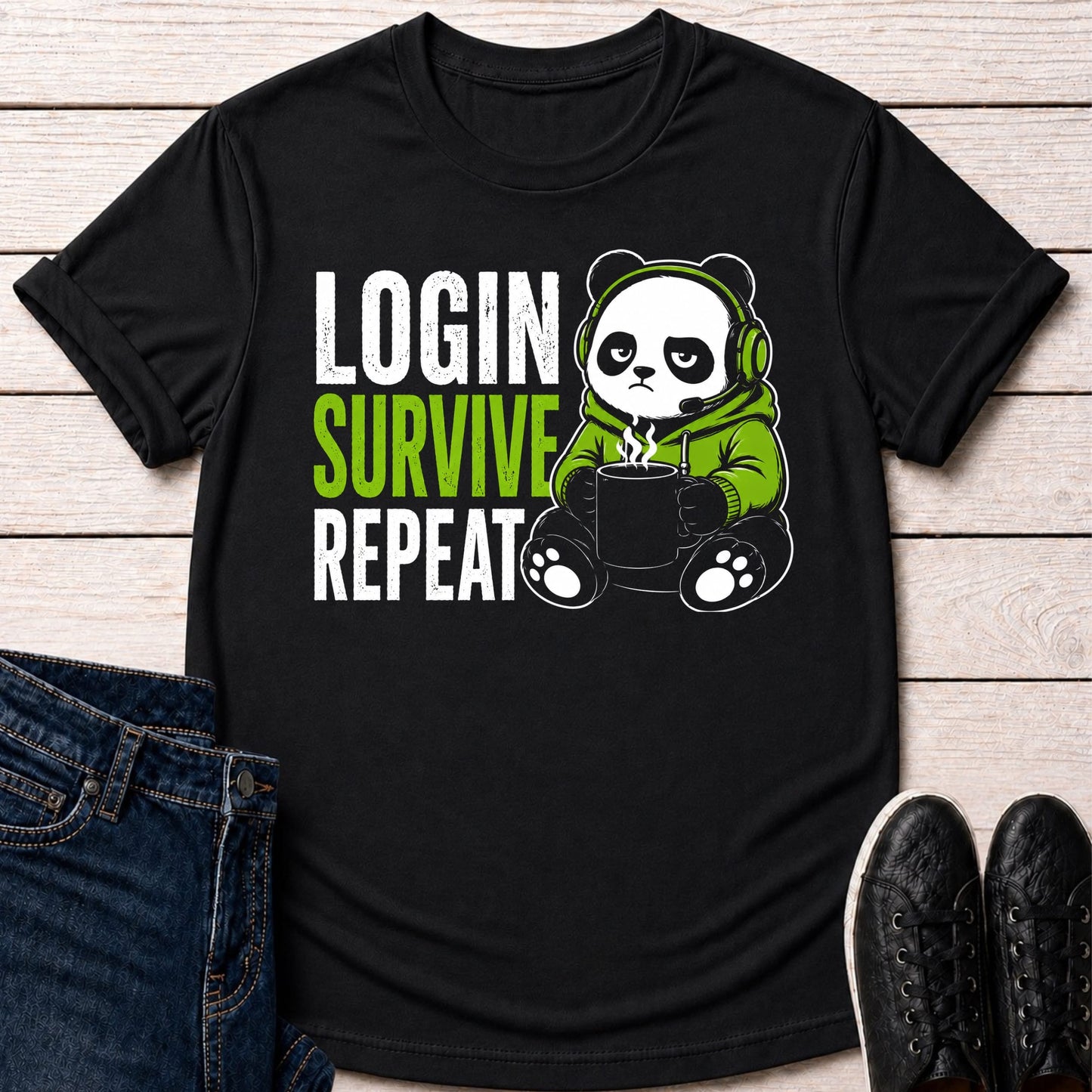 T-Shirt Black / S Login Survive Repeat T-shirt