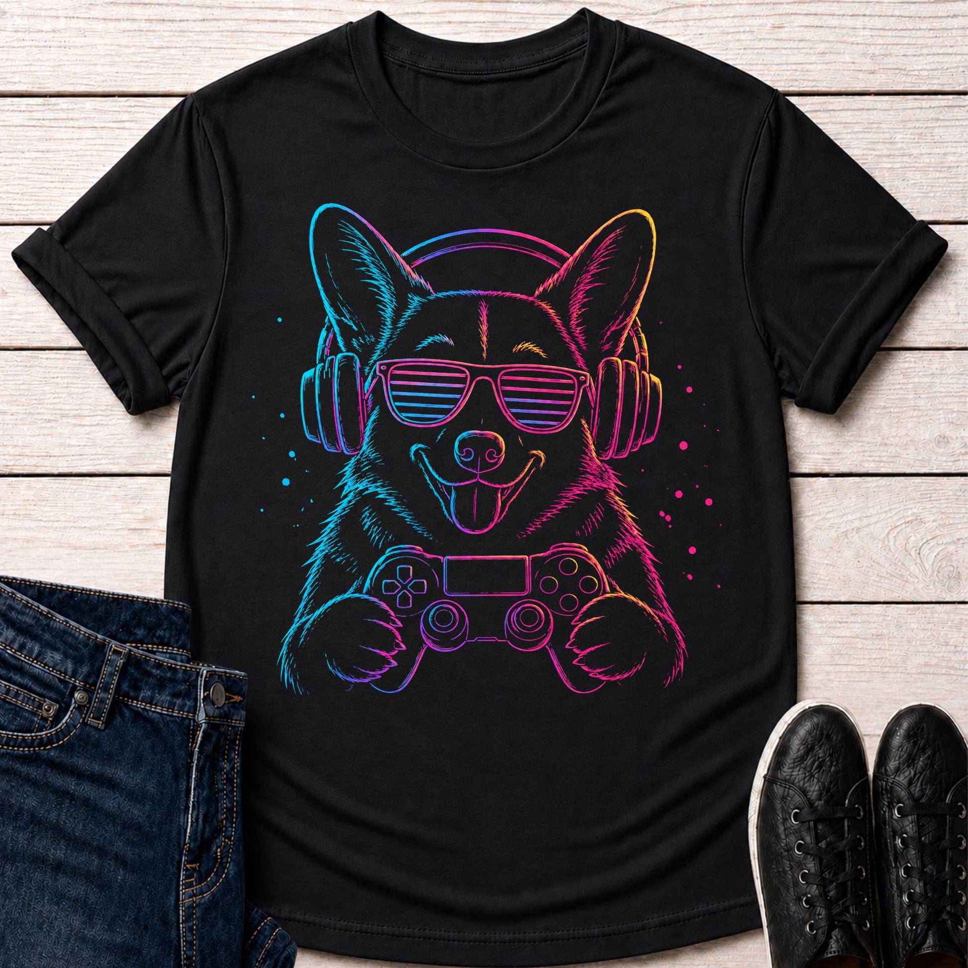 T-Shirt Black / S Neon Gaming Dog T-shirt