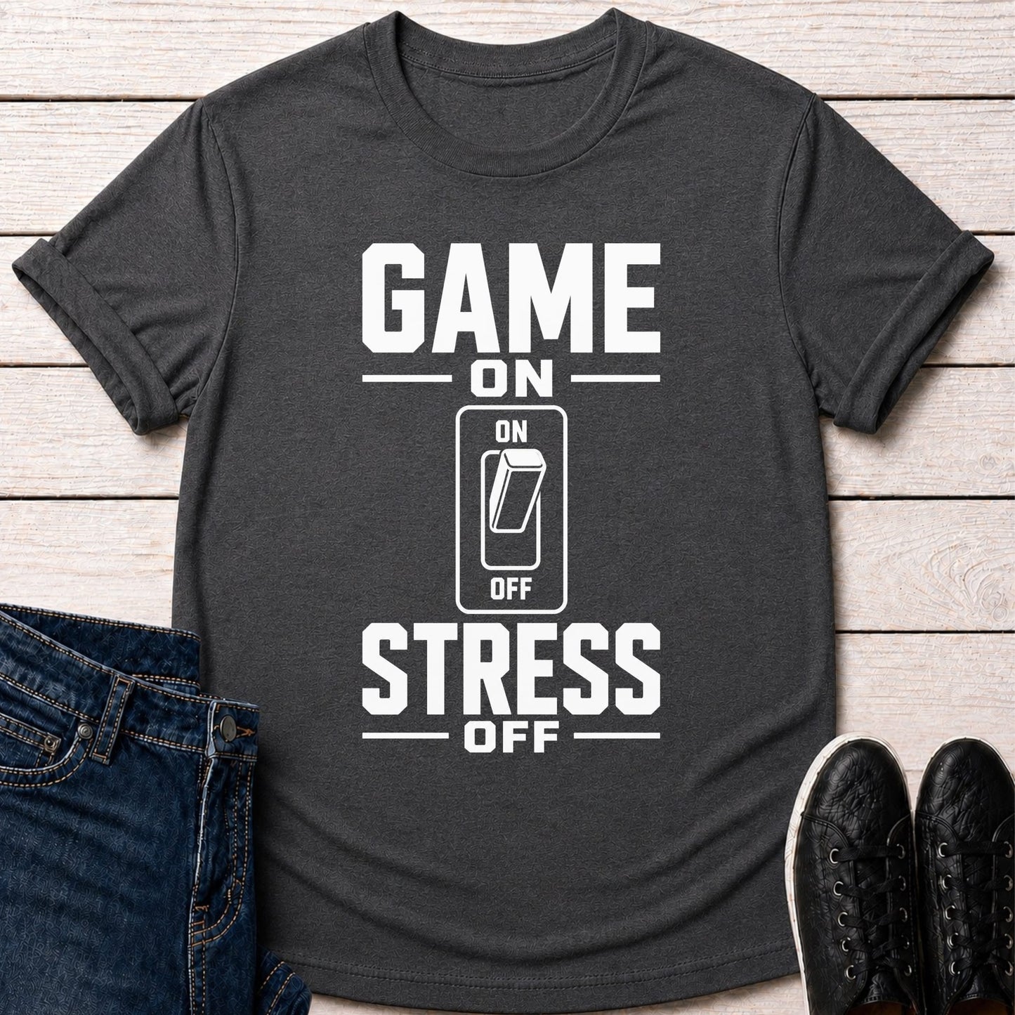 T-Shirt Dark Grey Heather / S Game On Stress Off T-shirt