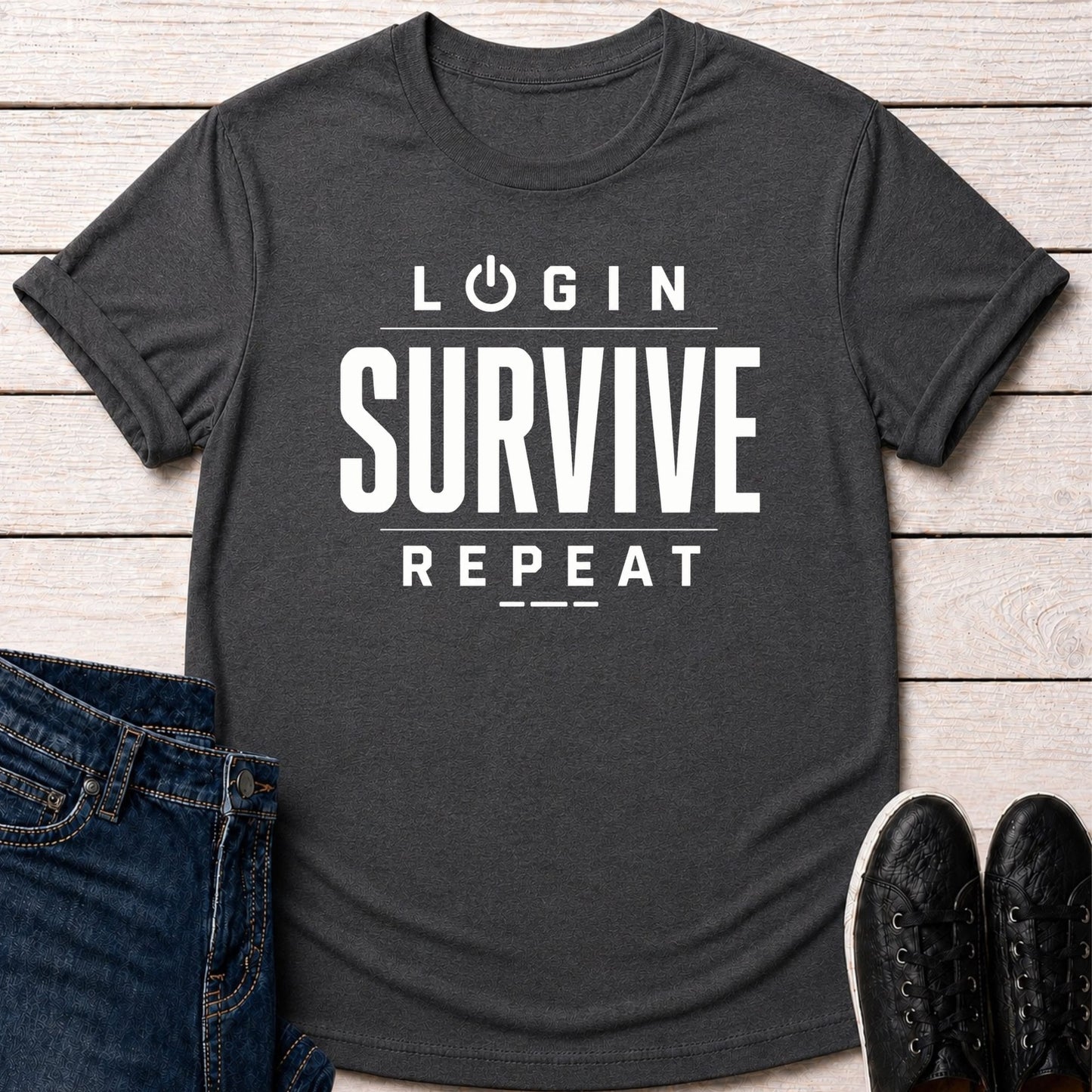 T-Shirt Dark Grey Heather / S Login Survive Repeat T-shirt