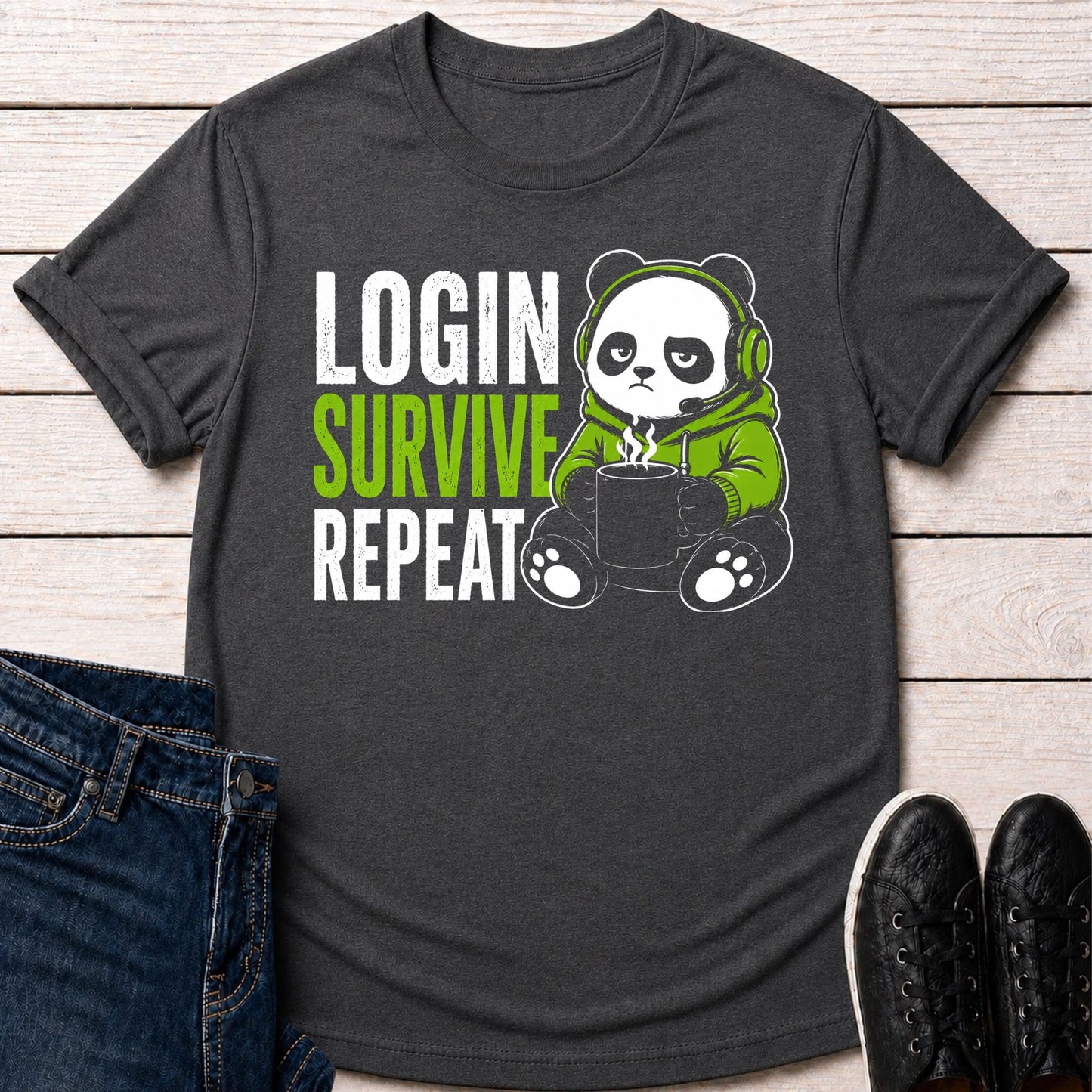 T-Shirt Dark Grey Heather / S Login Survive Repeat T-shirt