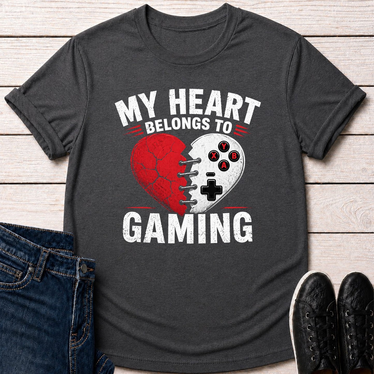 T-Shirt Dark Grey Heather / S My Heart Belongs To Gaming T-shirt