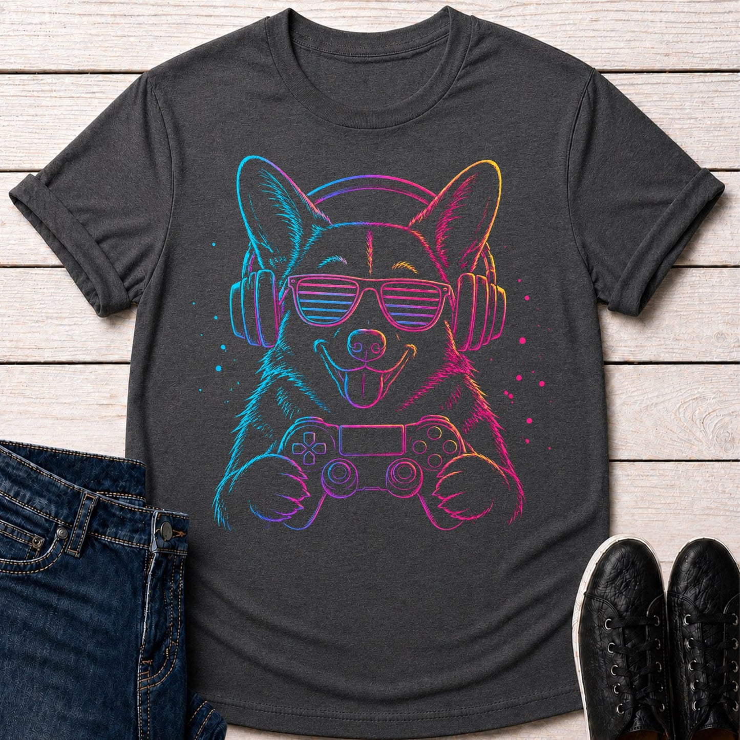 T-Shirt Dark Grey Heather / S Neon Gaming Dog T-shirt