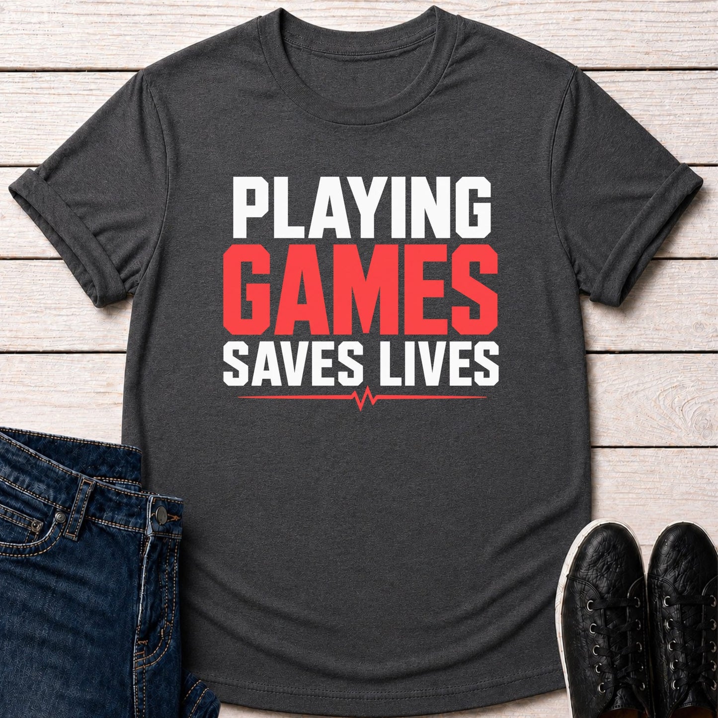 T-Shirt Dark Grey Heather / S Playing Games Saves Lives T-shirt