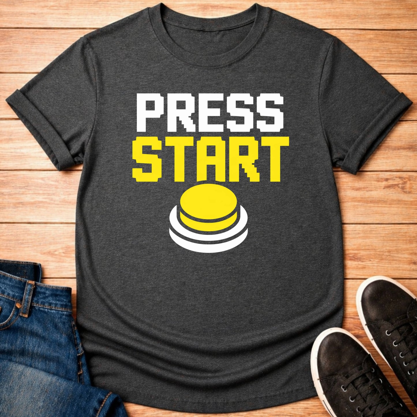 T-Shirt Dark Grey Heather / S Press Start Button T-shirt