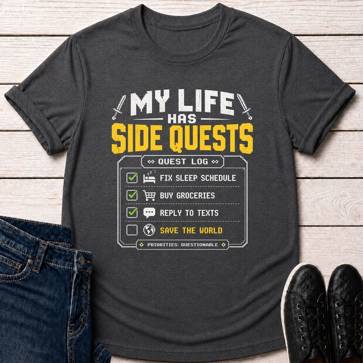 T-Shirt Dark Grey Heather / S Quest Log Humor T-shirt