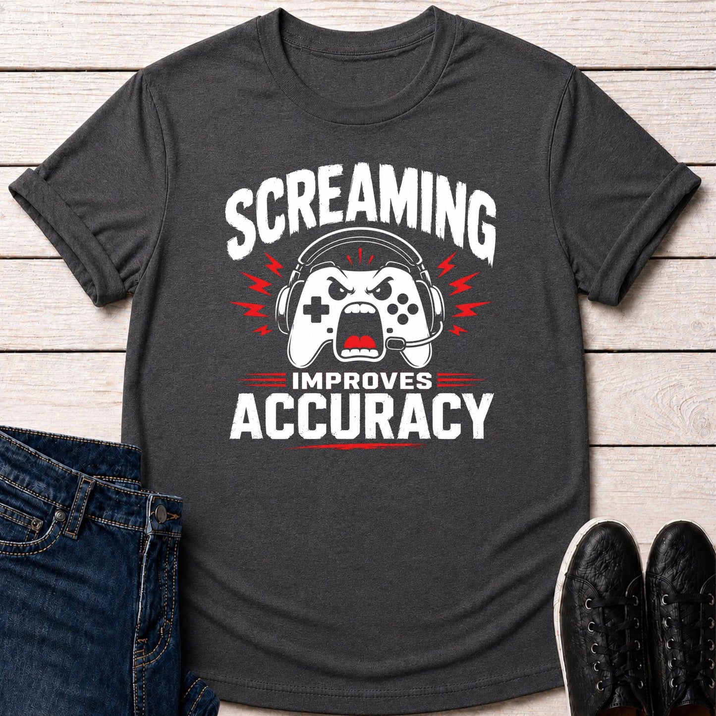 T-Shirt Dark Grey Heather / S Screaming Improves Accuracy T-shirt