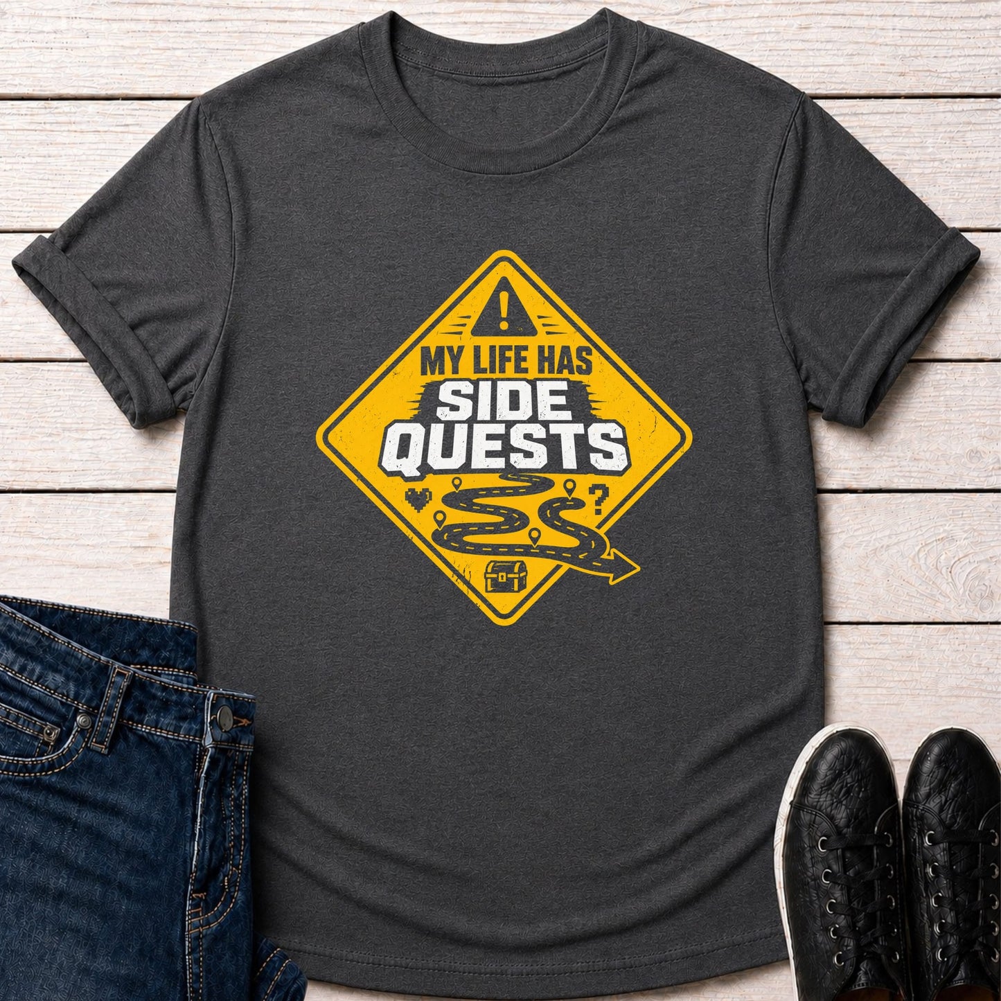 T-Shirt Dark Grey Heather / S Side Quest Warning T-shirt