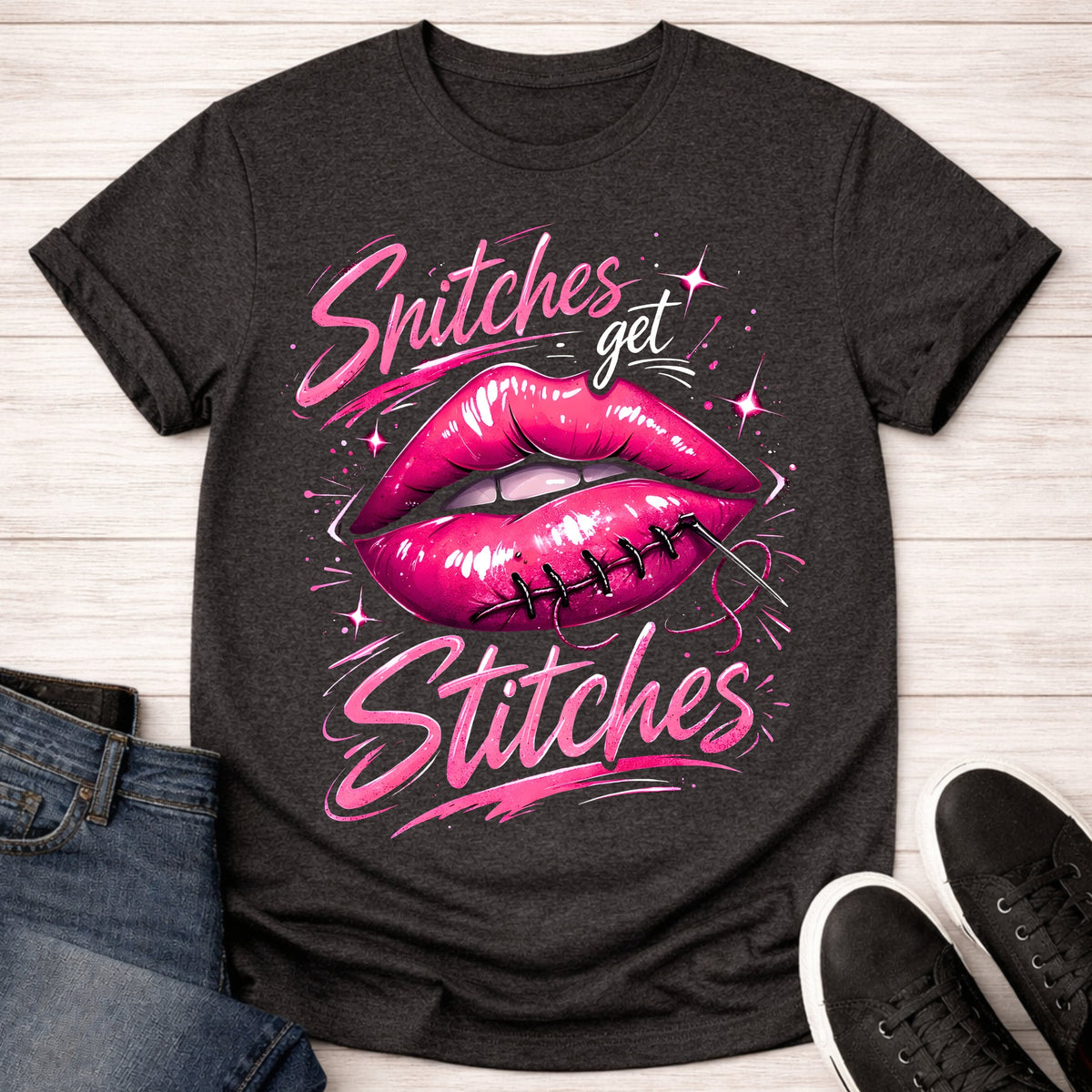 T-Shirt Dark Grey Heather / S Snitches Get Stitches T-shirt