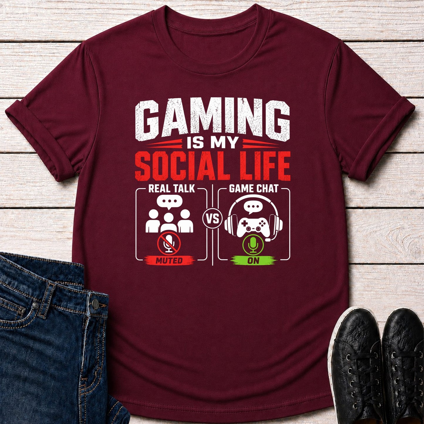 T-Shirt Maroon / S Gaming Keeps Me Social T-shirt