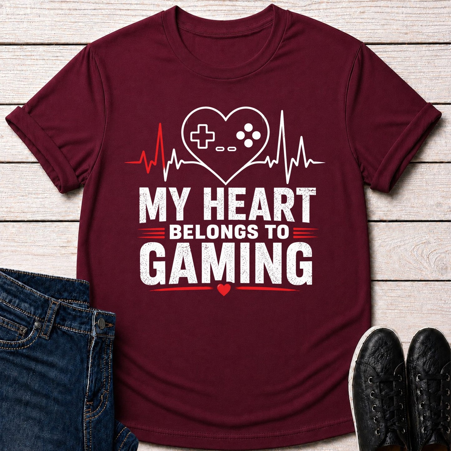T-Shirt Maroon / S Gaming Owns My Heartbeat T-shirt