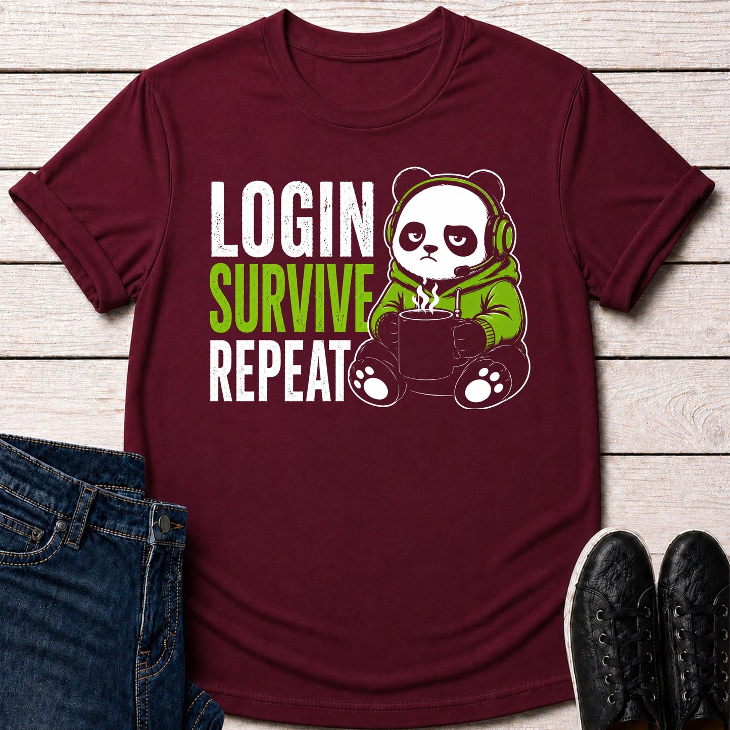 T-Shirt Maroon / S Login Survive Repeat T-shirt