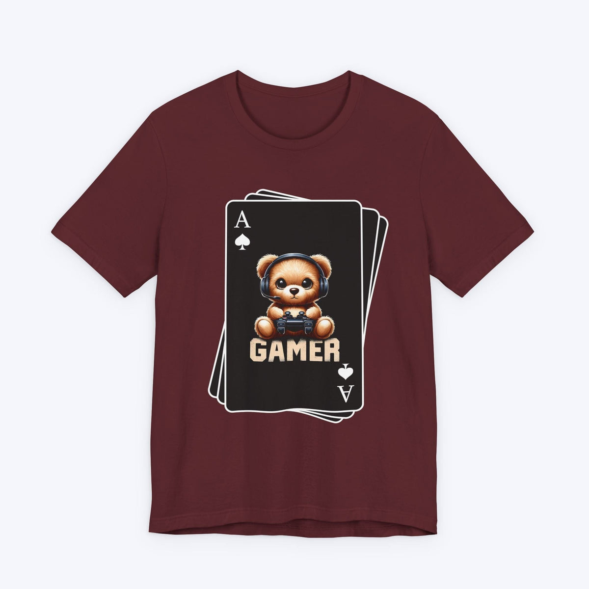 T-Shirt Maroon / S Poker Face - Bear Gaming Cards T-shirt