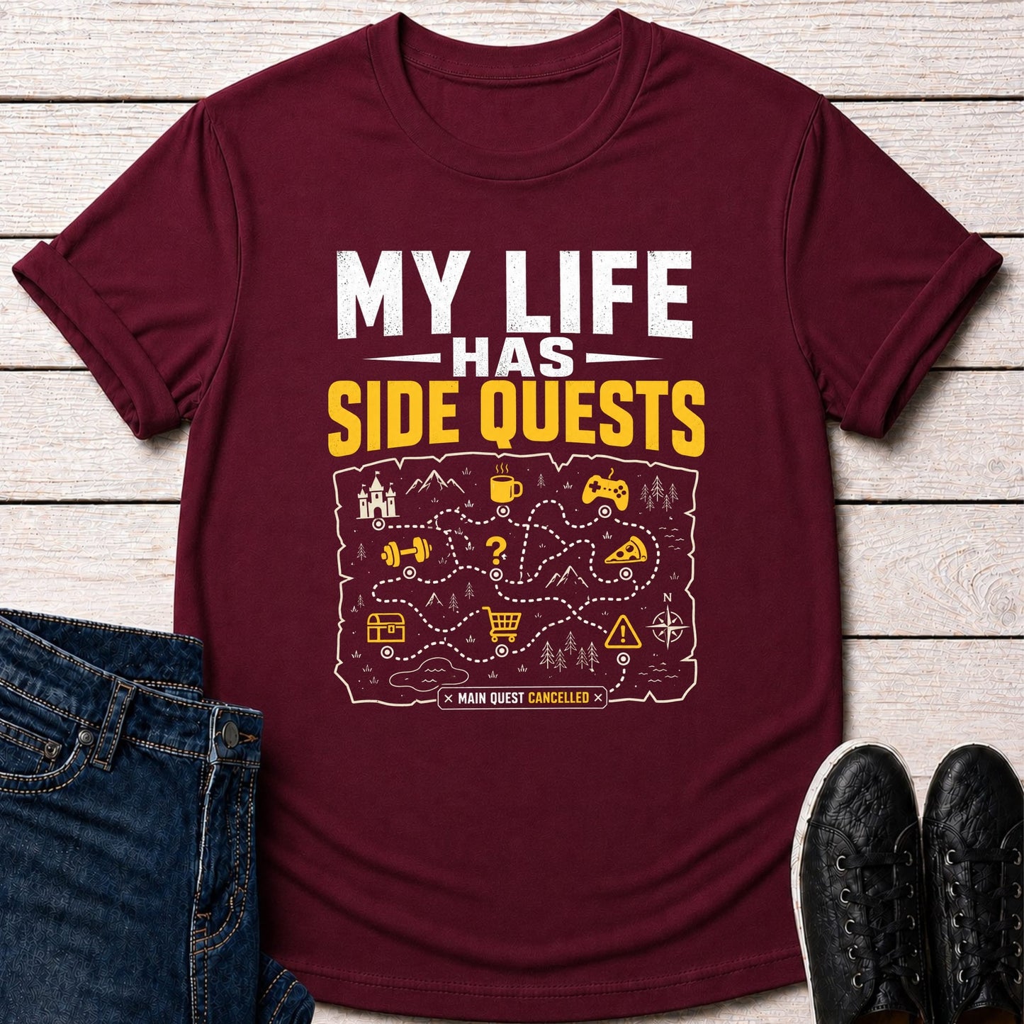 T-Shirt Maroon / S Side Quest Life T-shirt