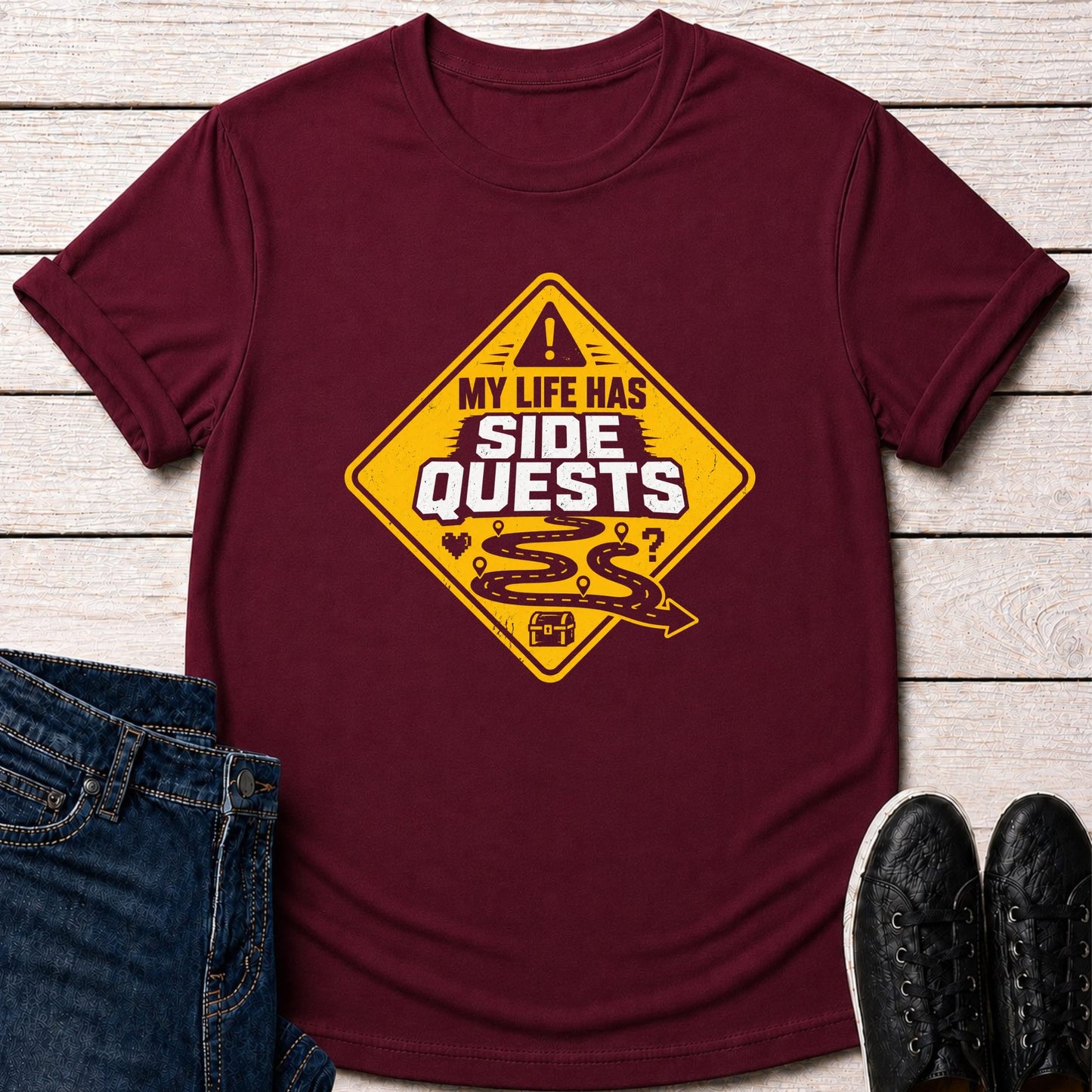T-Shirt Maroon / S Side Quest Warning T-shirt