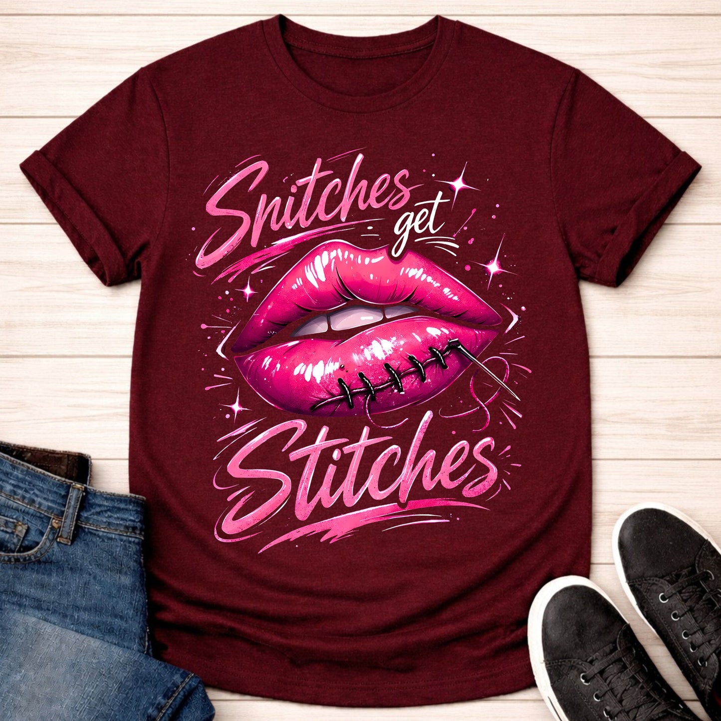 T-Shirt Maroon / S Snitches Get Stitches T-shirt
