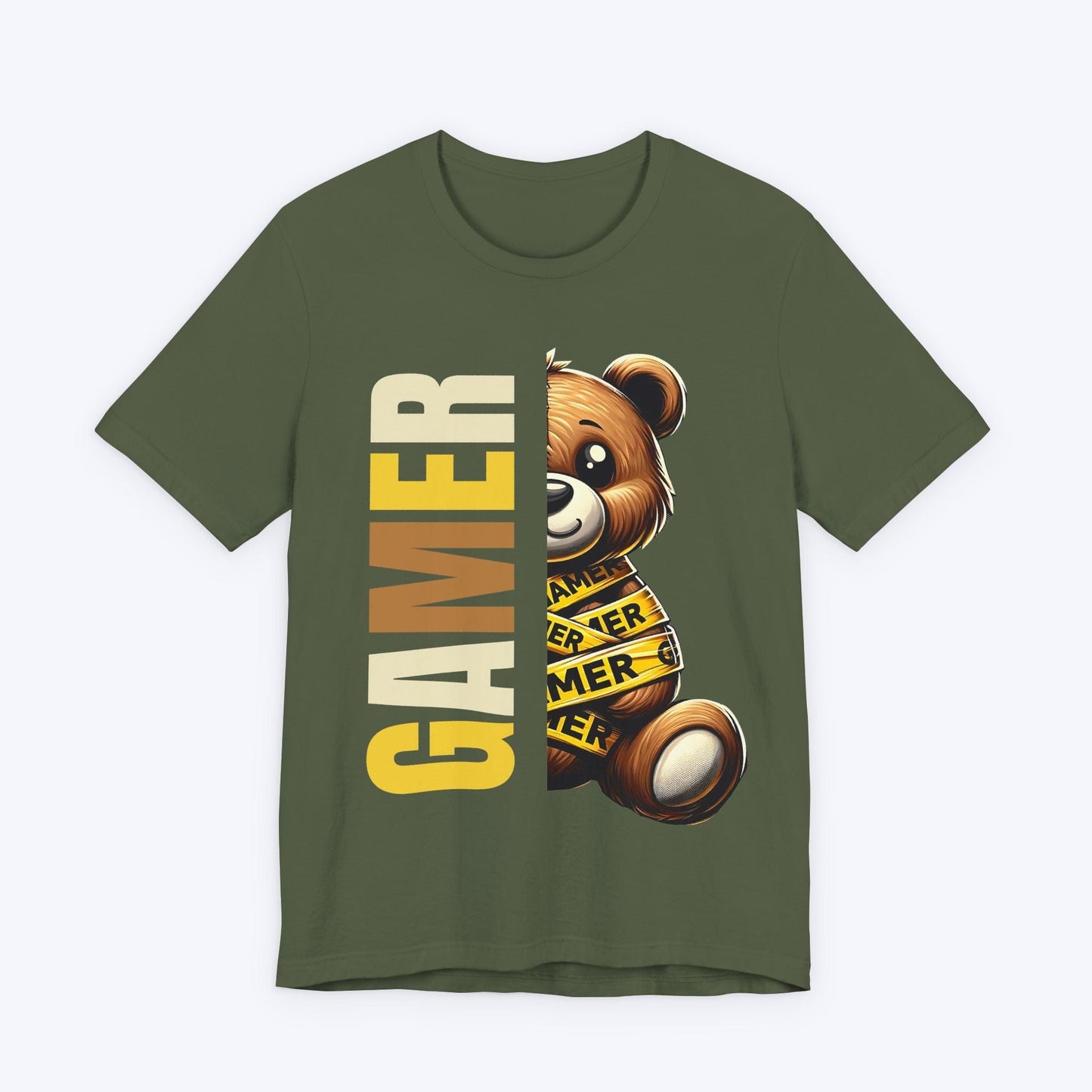 T-Shirt Military Green / S Caution Gamer Bear T-shirt
