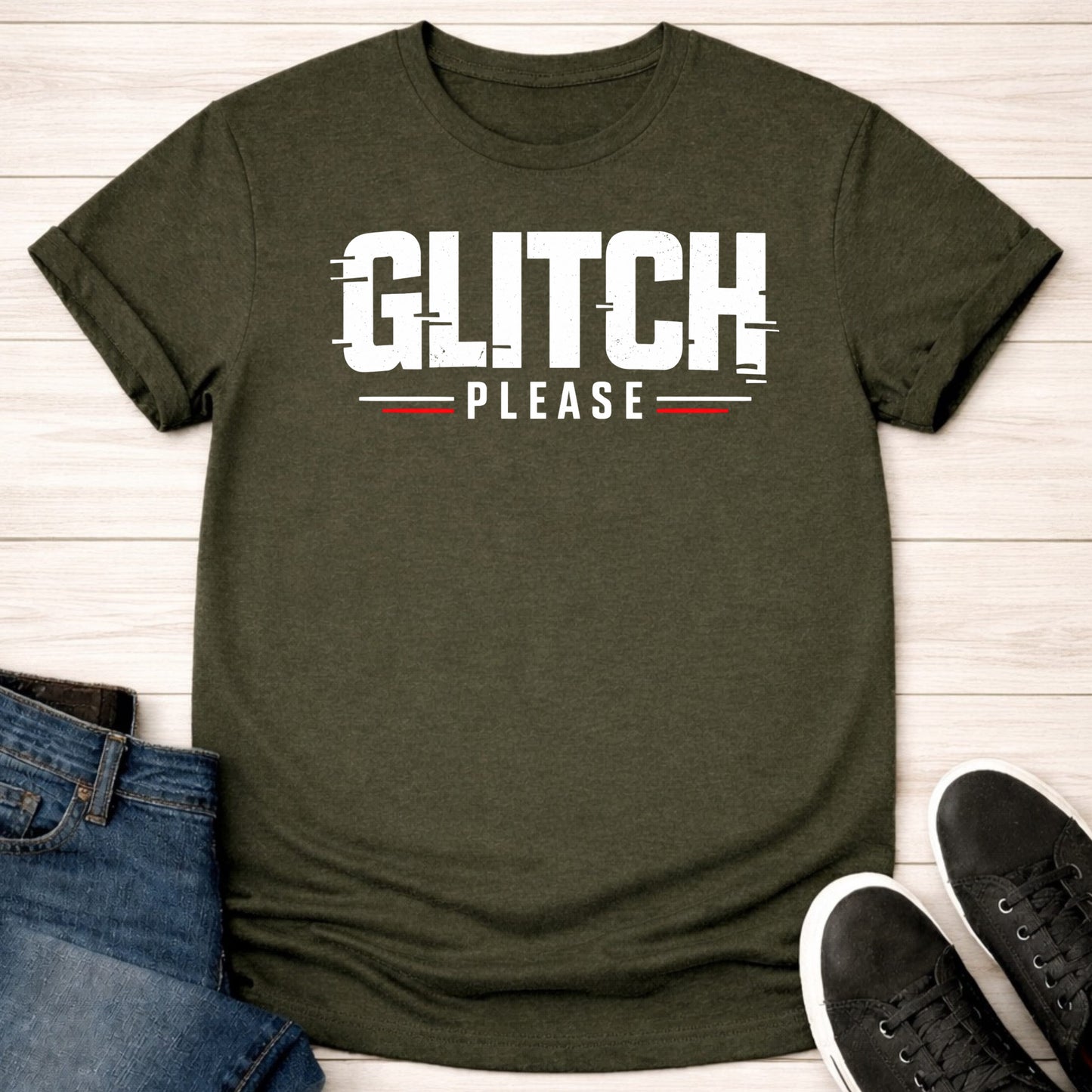 T-Shirt Military Green / S Glitch Please T-shirt