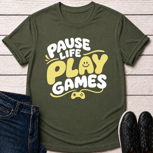 T-Shirt Military Green / S Pause Life Play Games T-shirt