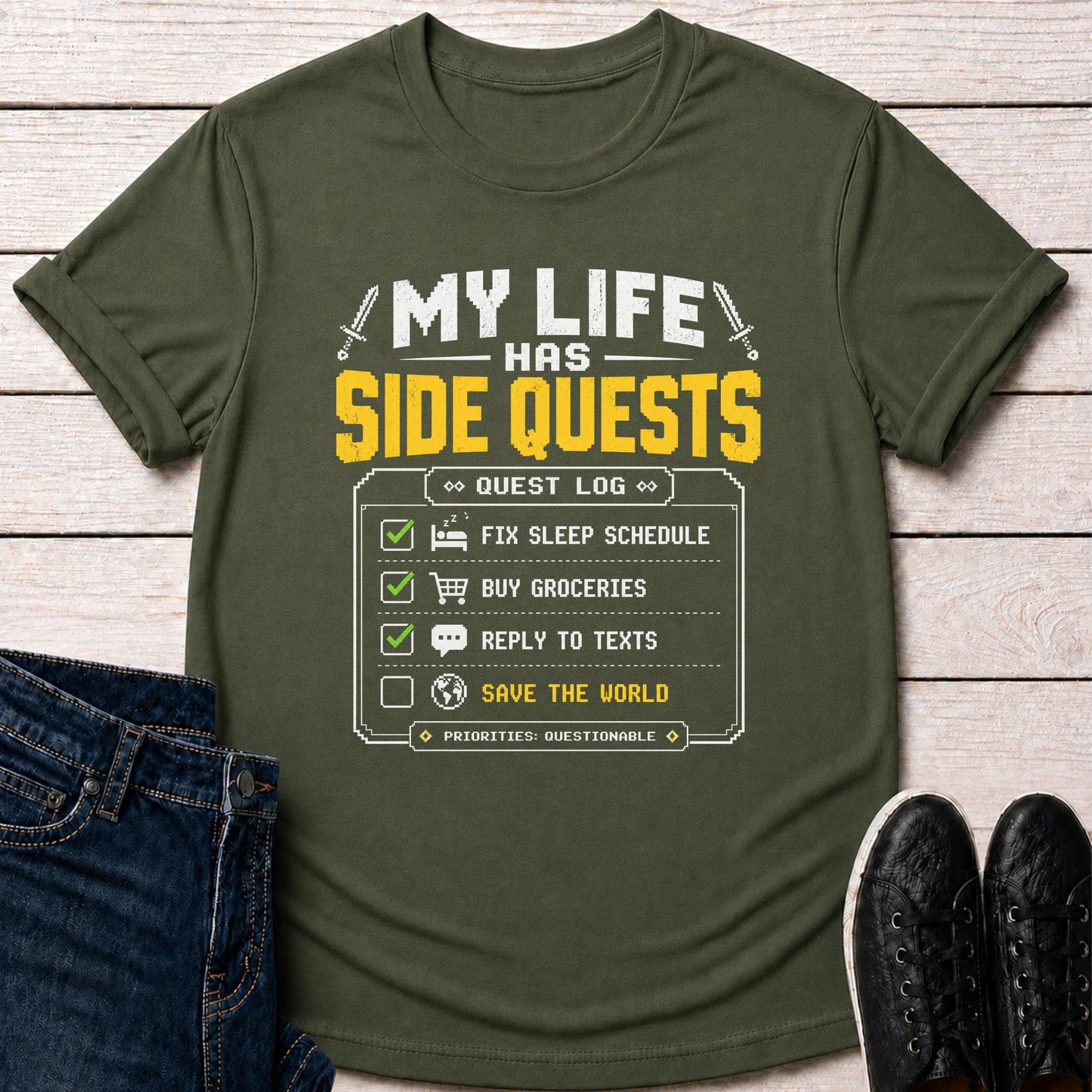 T-Shirt Military Green / S Quest Log Humor T-shirt