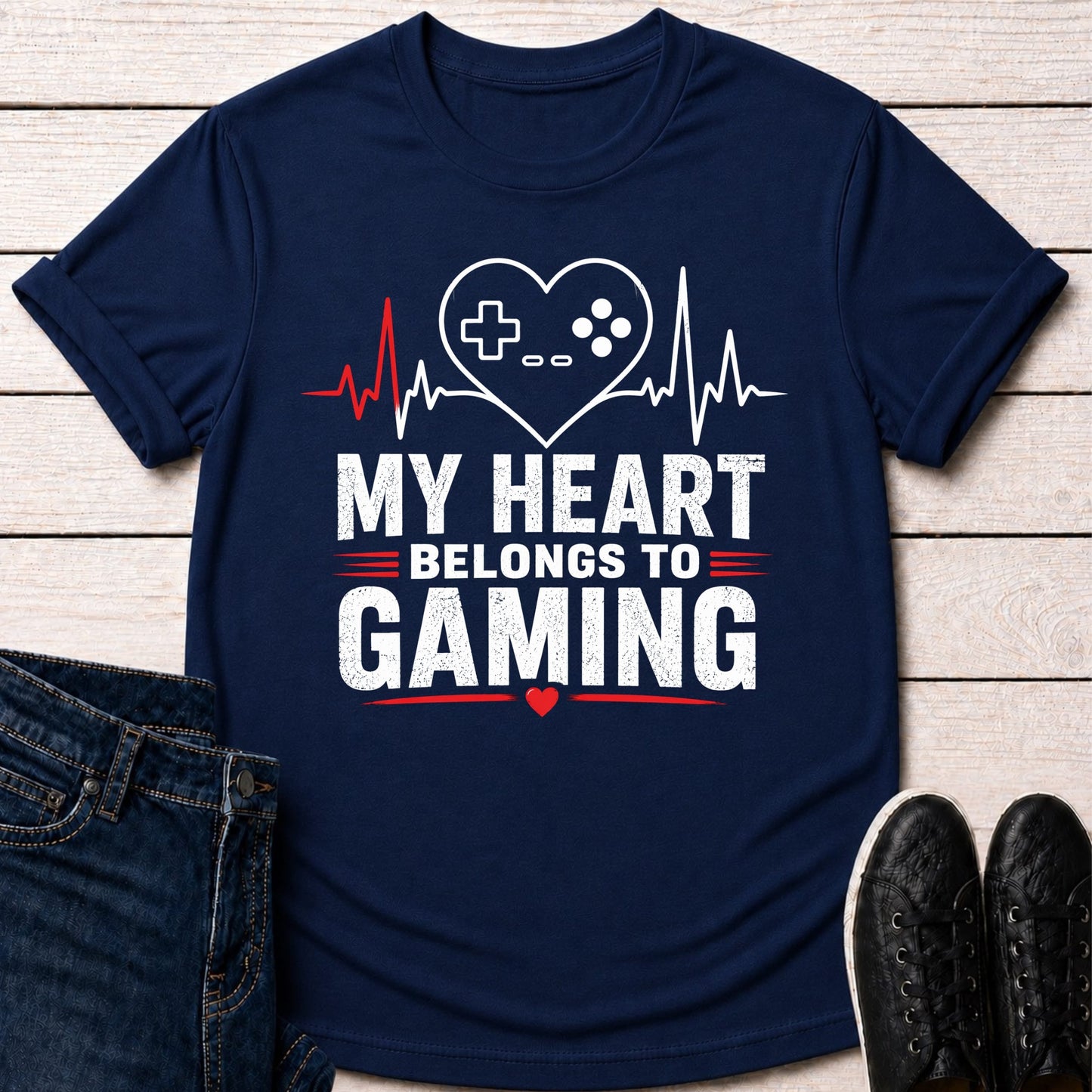 T-Shirt Navy / S Gaming Owns My Heartbeat T-shirt