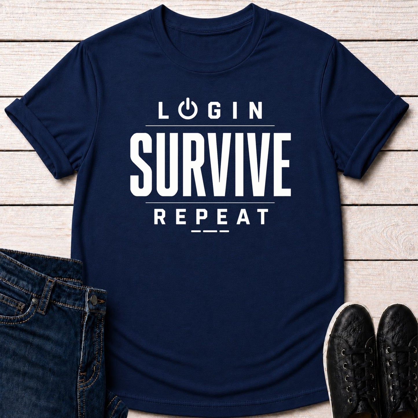 T-Shirt Navy / S Login Survive Repeat T-shirt